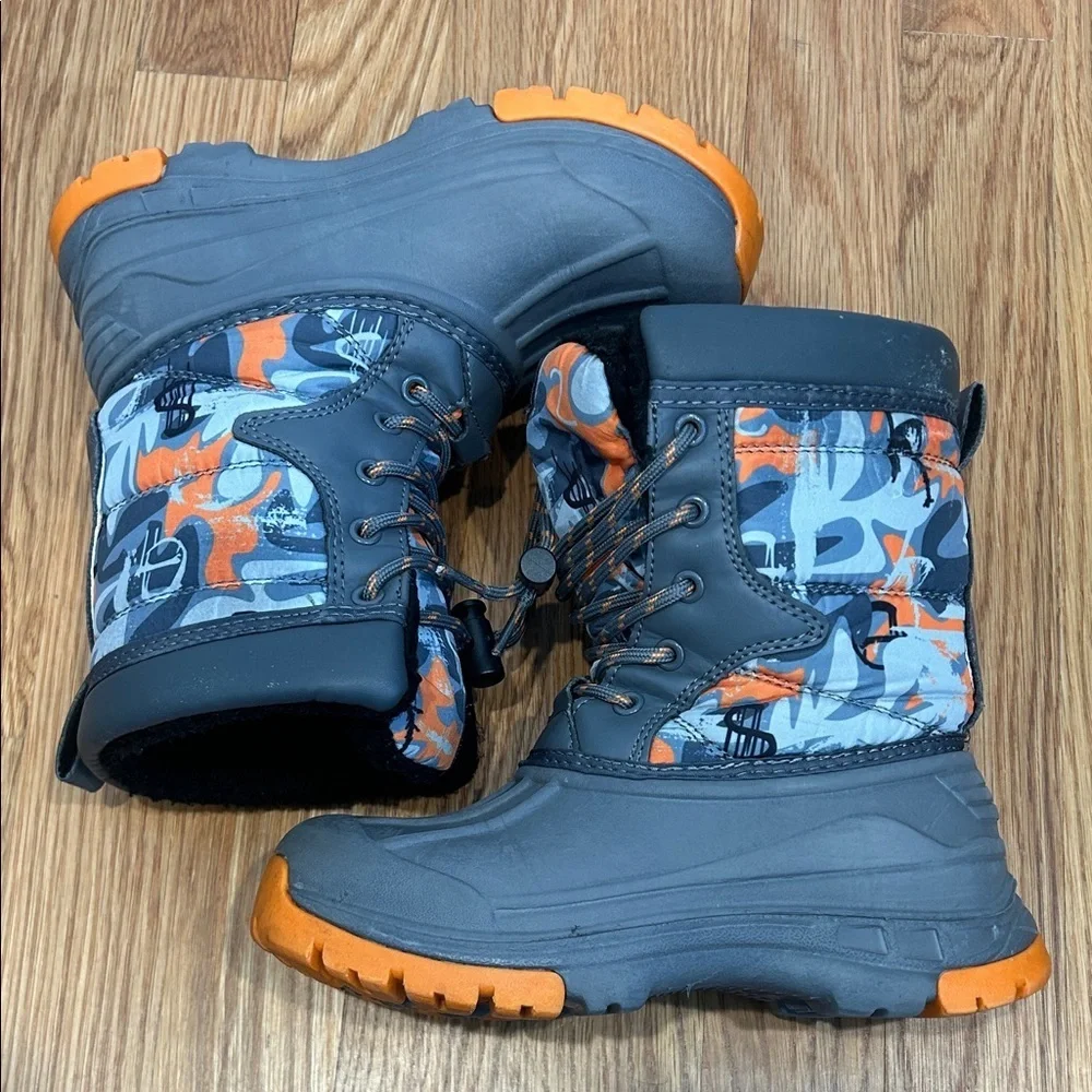 Hobibear Gray/Orange street art Winter Snow Boots size 1 kids